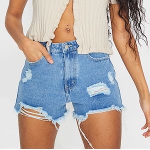 PrettyLittleThing Ripped Blue Jean Shorts